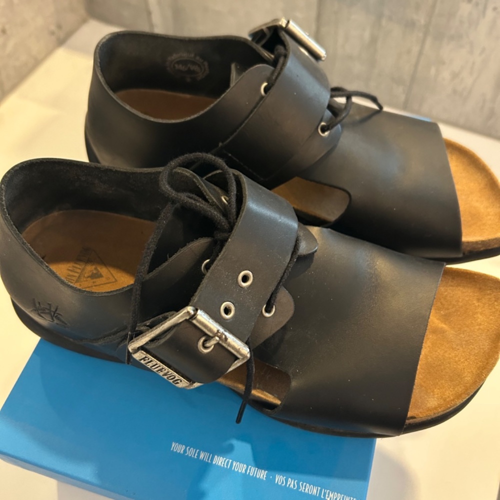 John Fluevog Peacemaker Rigoberta Lace-Up Buckled Sandals - Black - Size 8 - Picture 8 of 12